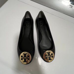 Tory Burch Women's Reva Ballet Flats, Size 6C, Black with Gold Logo